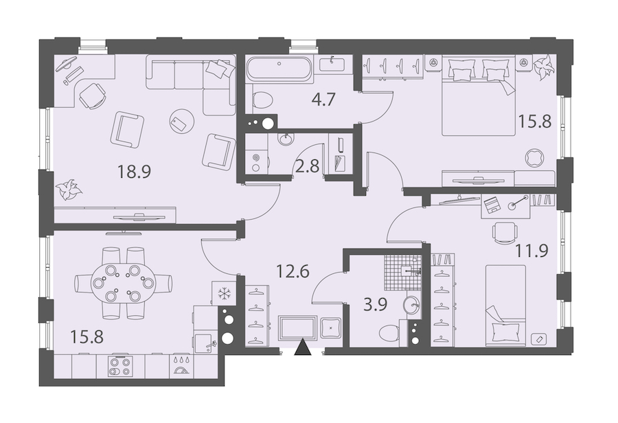 3-комнатная квартира 86.4 м², 6/10 эт., ЖК «DOMINO Premium»